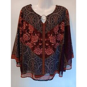 Est. 1946 Womens Purple Rose Black Paisley Flutter Sleeve w Silver Detail,14/16W